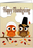 Owl Couple Dressed with Pilgrim Hats for Thanksgiving card