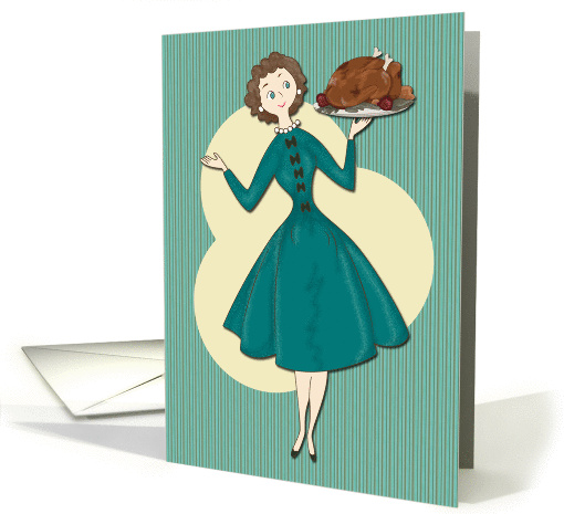 Retro Woman Carrying a Turkey for Thanksgiving card (1388030)