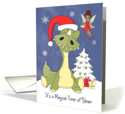 Cartoon Dragon with Santa Hat and Christmas Fairy card (1394442)