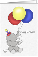 Baby Elephant with Birthday Hat and Balloons card