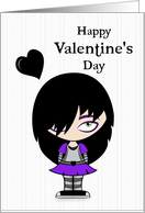 Emo Girl with Black Heart for Valentines Day card
