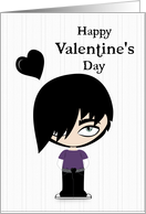 Emo Boy with Black Heart for Valentines Day card