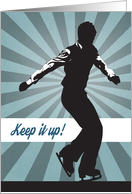 Male Figure Skater Competitor with Blue Sunburst for Encouragement card