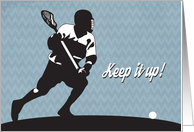 Silhouette Lacrosse Player with Sunburst Background for Encouragement card