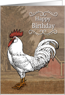 Retro Rooster with Barn Background for Birthday card