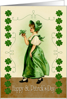 Retro Woman with Shamrocks for St. Patricks Day card