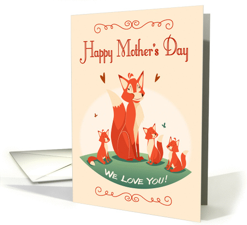 Retro Mother Fox with Her Kits for Mothers Day card (1419774)