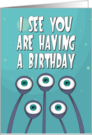 Outer Space with Alien Eyes for Birthday card