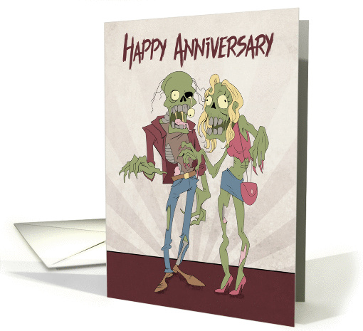 Zombie Couple with Sunburst Background for Anniversary card (1460618)