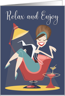 Retro Woman Reading a Book Relax and Enjoy Mothers Day card