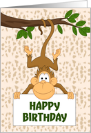 Cute Monkey Hanging from Tree for Birthday card