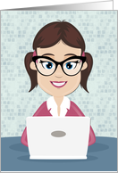 Female with Pink Shirt and Laptop for System Admin Day card