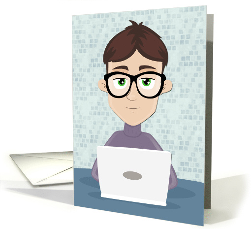 Male with Glasses and Laptop for System Admin Day card (1471680)