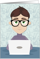 Male with Glasses and Laptop for System Admin Day card