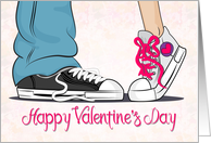 Boy and Girl Sneakers with Pink Background for Valentines Day card