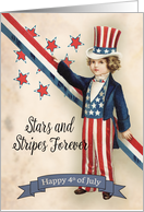 Little Boy Stars and Stripes Forever for Vintage 4th of July card
