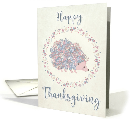 Hedgehog with Floral Back and Wreath for Thanksgiving card (1534414)