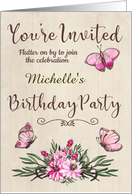 Custom Name Butterfly Themed Invitation to Birthday Party card