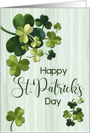 Watercolor Shamrocks with Wood Background for St Patricks Day card