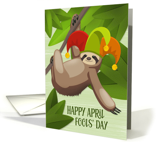 Sloth with Jester Hat and Leaves for April Fools Day card (1662242)