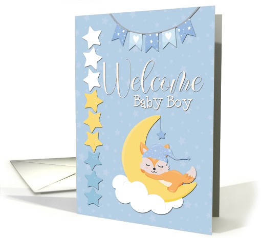 Welcome Baby Boy with Sleeping Fox and Moon card (1663110)