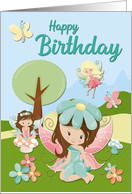 Little Fairies and Flowers for Happy Birthday card