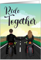 Spouse Couple on Motorcycles on the Highway for Happy Anniversary card