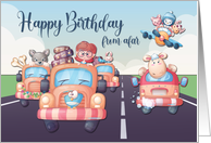 Set of Cars and Airplane with Animals for Happy Birthday card