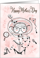 Hand Drawn Little Girl Dressed Up for Mothers Day card