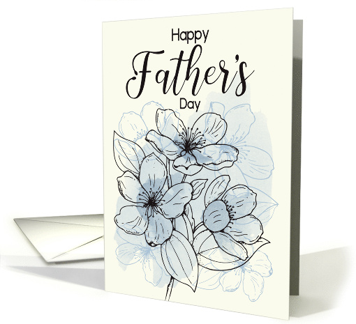 Happy Fathers Day with Flower Outline and Blue Watercolor card