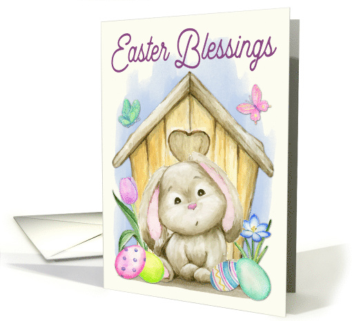 Easter Bunny with Colored Eggs for Easter Blessings card (1677410)