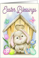 Easter Bunny with Colored Eggs for Easter Blessings card