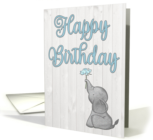 Happy Birthday with Cute Elephant Holding Flower card (1680020)