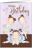 Dancing Ballerinas with Flowers and Birds for Happy Birthday for Her card