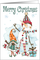 Merryn Christmas with Watercolor Snowman and Gnome card