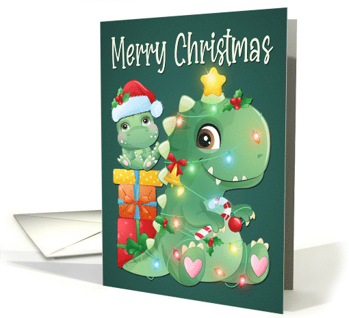Green Dino with Baby and Christmas Lights and Presents... (1690262)