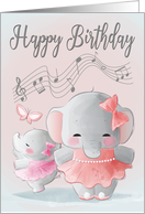 Two Elephant Ballet Dancers and Butterfly for Happy Birthday card