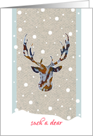 Such a Dear, From Afar, Stylized Deer Head in the Snow, Witty Collage card