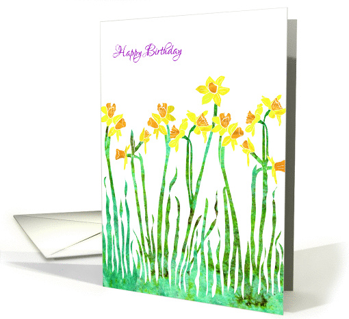 Happy Birthday with Stylized Yellow Daffodil, Elegant... (1337366)