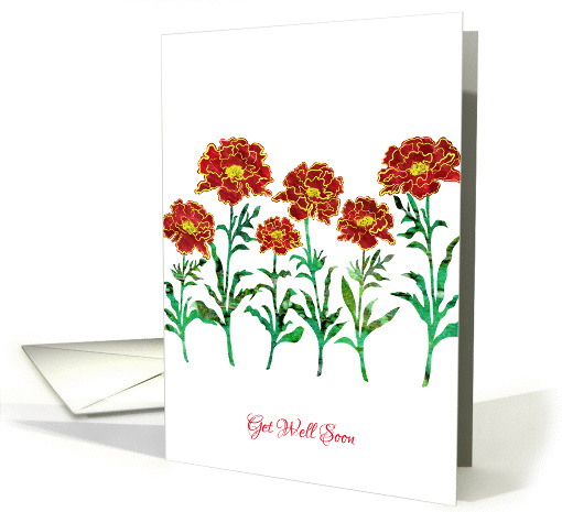 Get Well Soon with Stylized Red Marigold, Floral Design card (1349600)