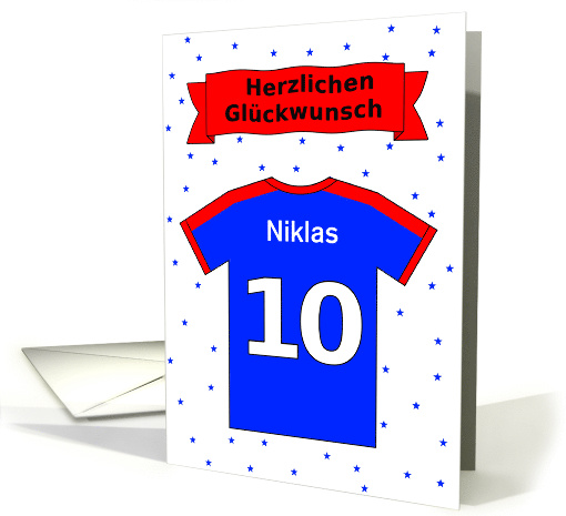 10th birthday t-shirt custom name - German language card (1321918)