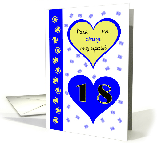 18th birthday friend(m) blue hearts - Spanish language card (1350766)