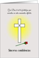 Christian sympathy cross and rosebud - Spanish language card