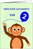 Cute 2nd birthday monkey son - german language card