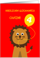 Cute 4th birthday lion cousin(f) - german language card