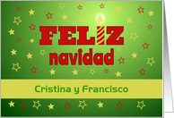 Feliz navidad custom name candle - spanish language card