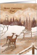 Merry Christmas Dad with Twin Deer, Monochromatic Color Winter Scene card