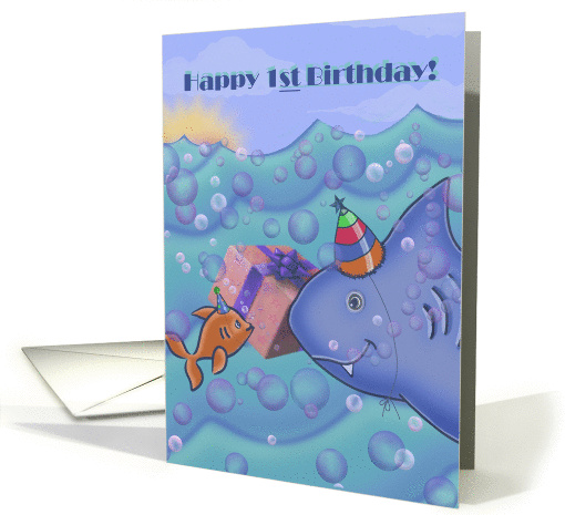 Happy birthday for grandson with shark and goldfish card (1318804)