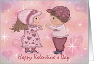 Happy Valentine’s Day with fist bump handshake with two kids card