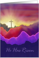 He is Risen Easter Card mountains and sun and cross card